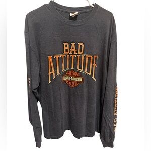 Harley Davidson 2013 Grey Long Sleeve Bad Attitude Men’s T-Shirt Cycle Sz XL